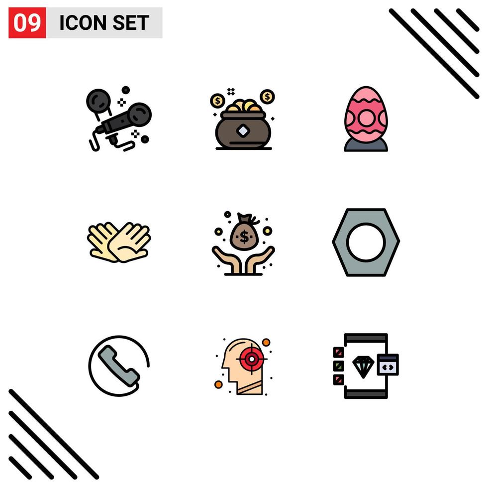 Pictogram Set of 9 Simple Filledline Flat Colors of relations help saving hands egg Editable Vector Design Elements