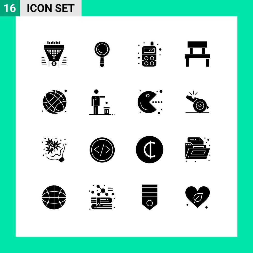 16 Universal Solid Glyphs Set for Web and Mobile Applications education park baby interior furniture Editable Vector Design Elements