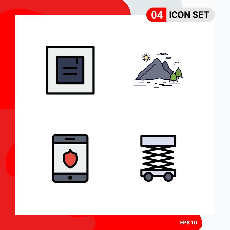 Pictogram Set of 4 Simple Filledline Flat Colors of layout shield nature mountain construction Editable Vector Design Elements