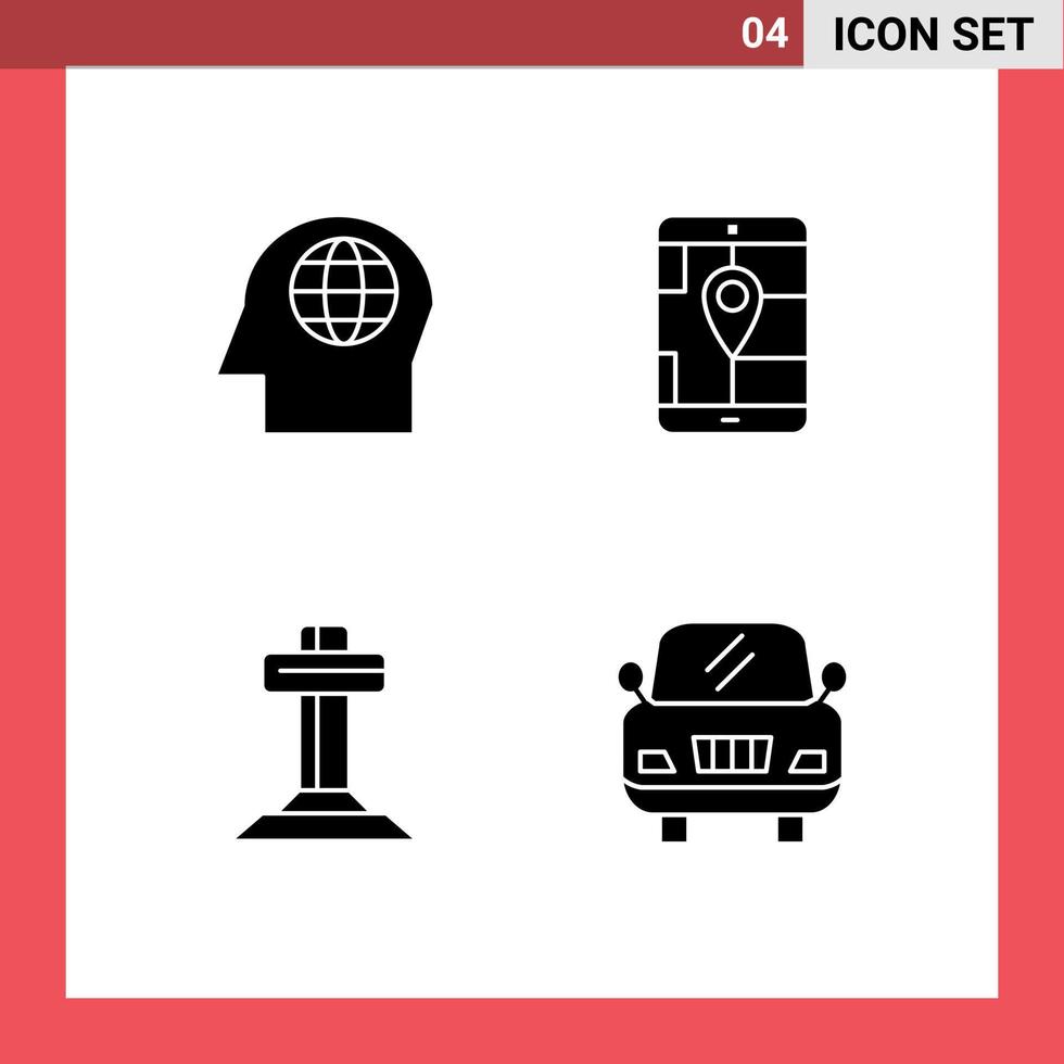 4 User Interface Solid Glyph Pack of modern Signs and Symbols of face cross app navigation car Editable Vector Design Elements