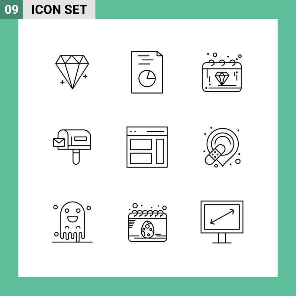 Editable Vector Line Pack of 9 Simple Outlines of right communication day shopping box Editable Vector Design Elements