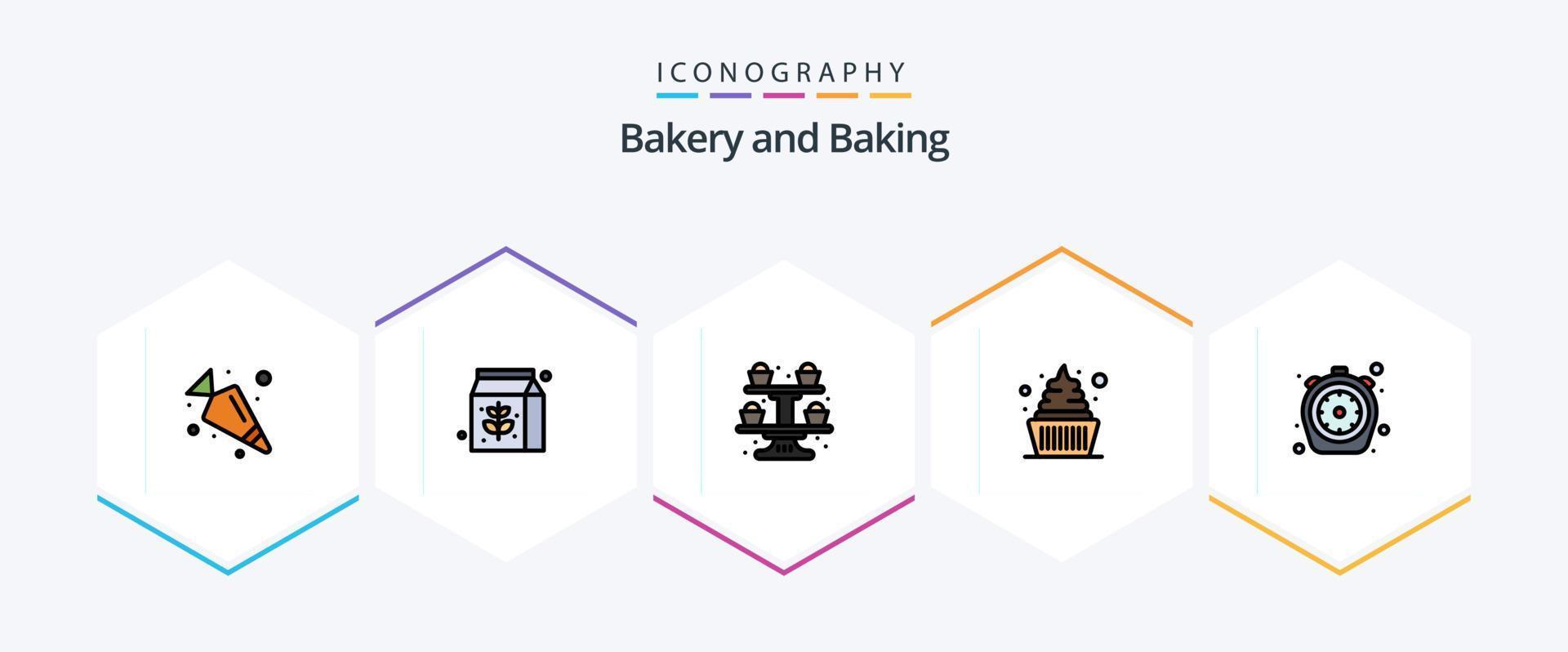 Baking 25 FilledLine icon pack including time. food. cupcake. chrono. icecream vector