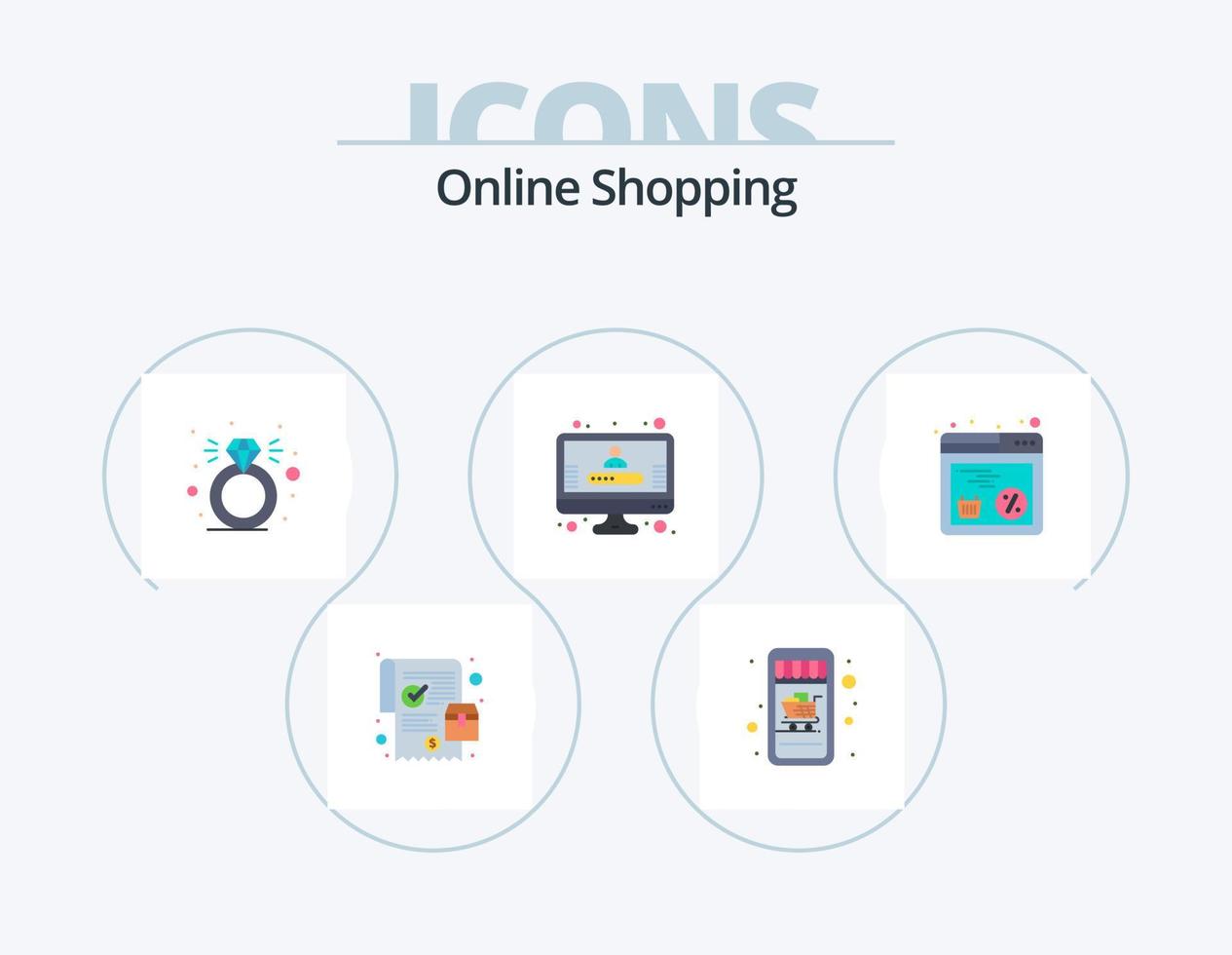 en línea compras plano icono paquete 5 5 icono diseño. . compras. presente. en línea. registro vector