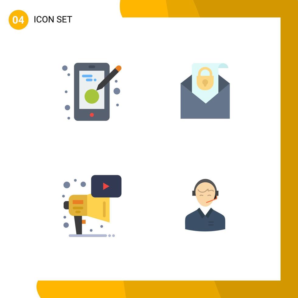Flat Icon Pack of 4 Universal Symbols of creativity marketing mobile message play Editable Vector Design Elements