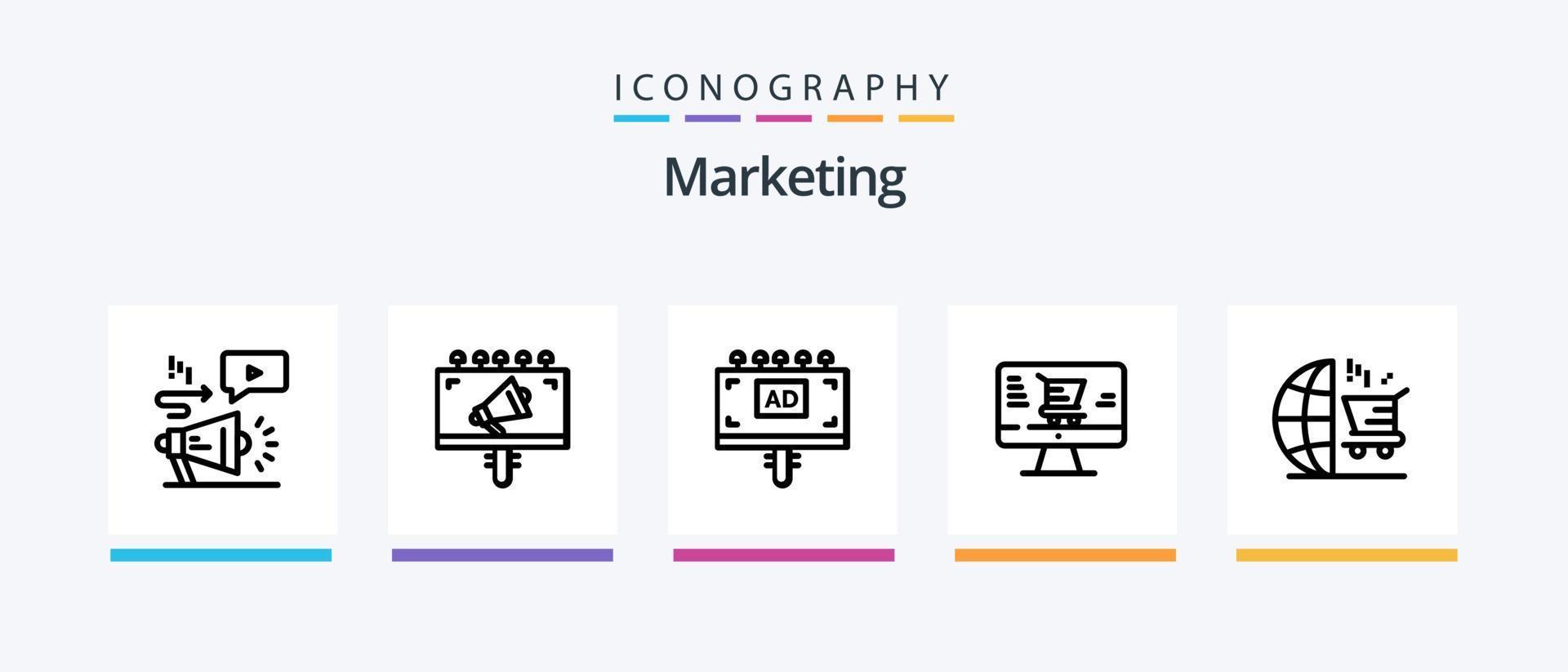 Marketing Line 5 Icon Pack Including bulb. marketing. advertising. billboard. ad. Creative Icons Design vector