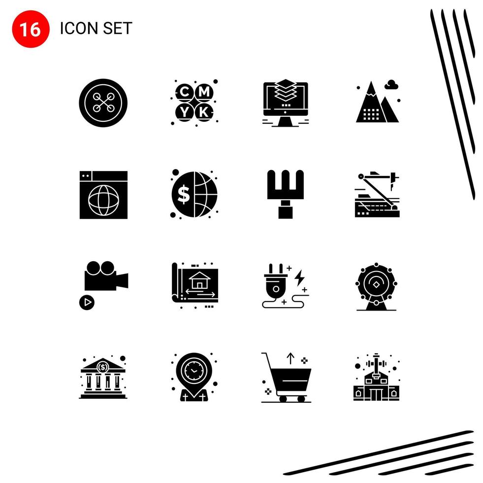 16 Solid Glyph concept for Websites Mobile and Apps web mountains design game activities Editable Vector Design Elements