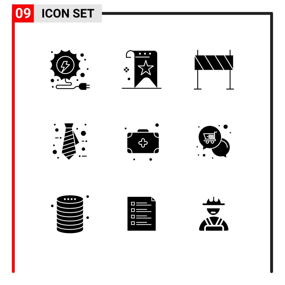 Set of 9 Modern UI Icons Symbols Signs for camping tie barrier office road Editable Vector Design Elements