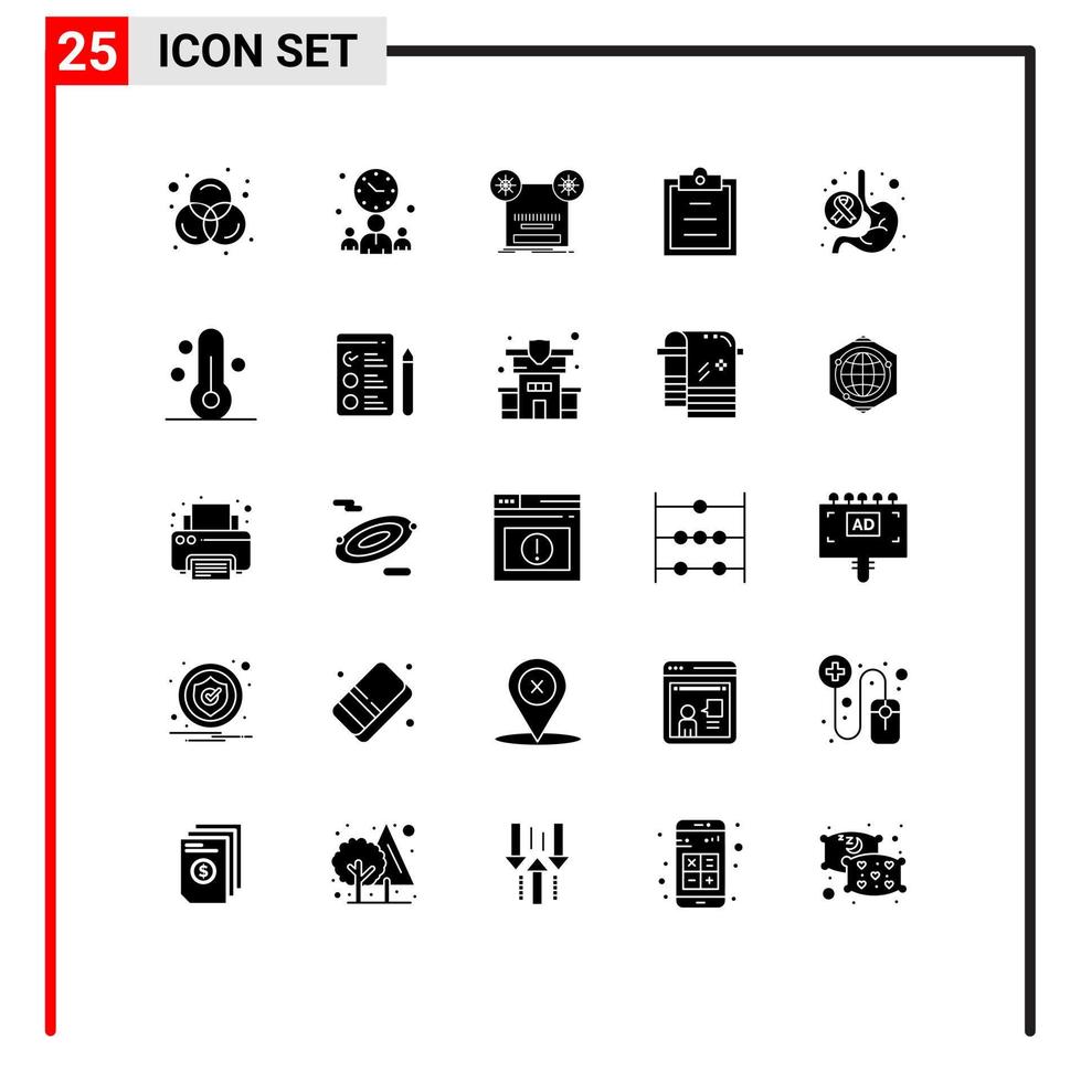 Editable Vector Line Pack of 25 Simple Solid Glyphs of health cancer recording text clipboard Editable Vector Design Elements
