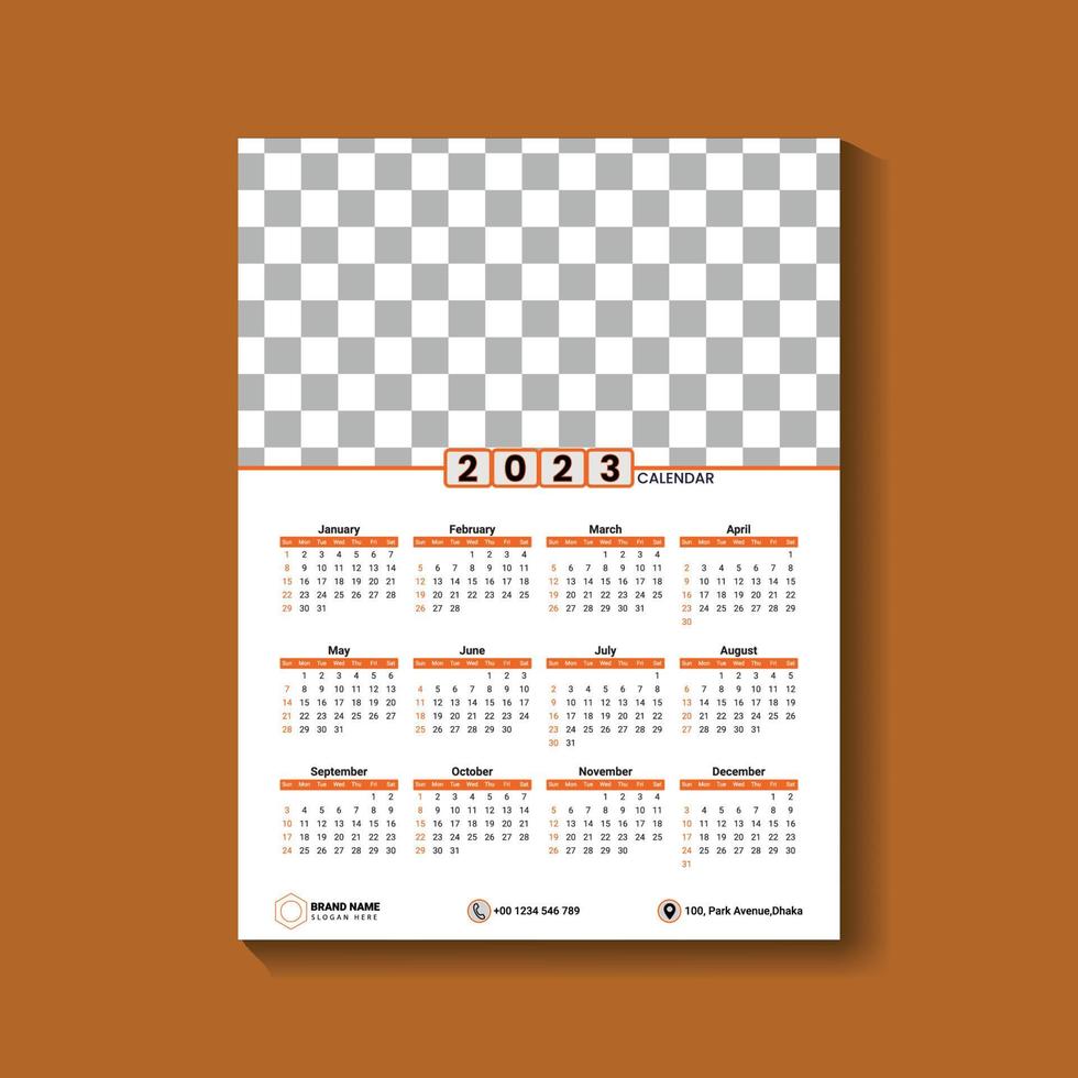 2023 one page wall calendar design template Free Vector
