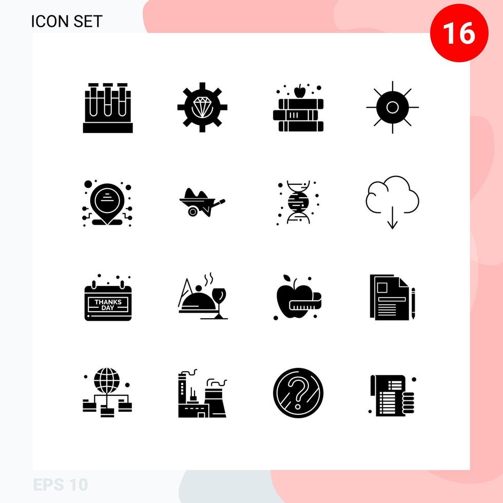 Set of 16 Vector Solid Glyphs on Grid for address science programming lab apple Editable Vector Design Elements