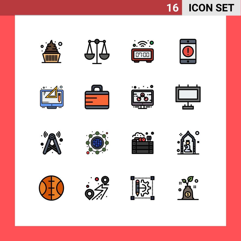 User Interface Pack of 16 Basic Flat Color Filled Lines of design phone digital error cellphone Editable Creative Vector Design Elements
