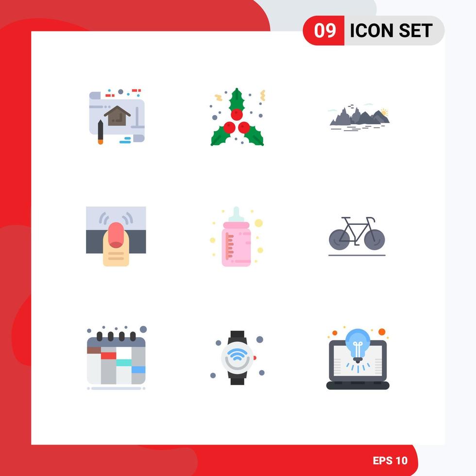 9 User Interface Flat Color Pack of modern Signs and Symbols of touch hand mountain finger cliff Editable Vector Design Elements