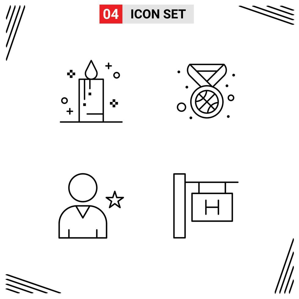 Mobile Interface Line Set of 4 Pictograms of candle user award favorite travel Editable Vector Design Elements