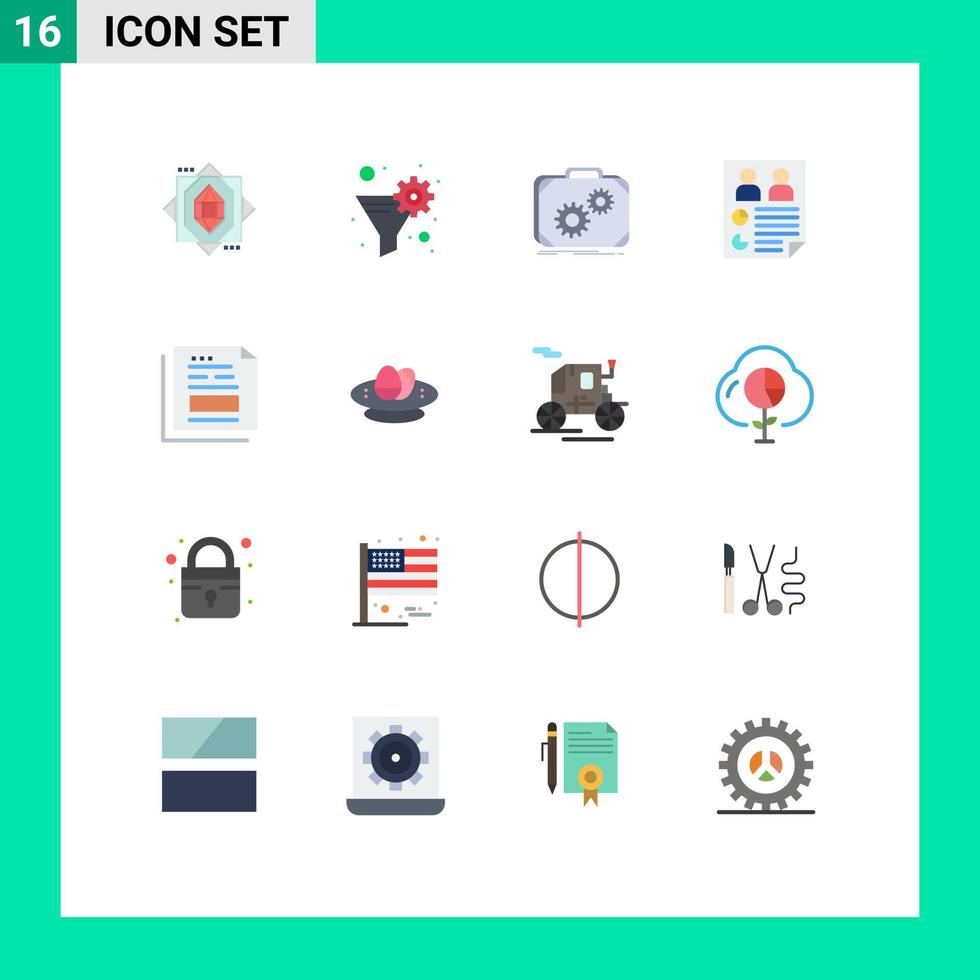 Flat Color Pack of 16 Universal Symbols of data report case paper data Editable Pack of Creative Vector Design Elements