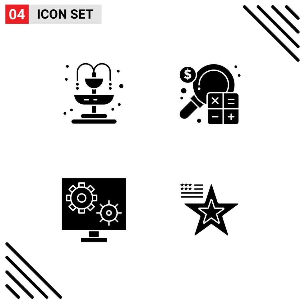 Set of 4 Modern UI Icons Symbols Signs for city gear accounting finance screen Editable Vector Design Elements