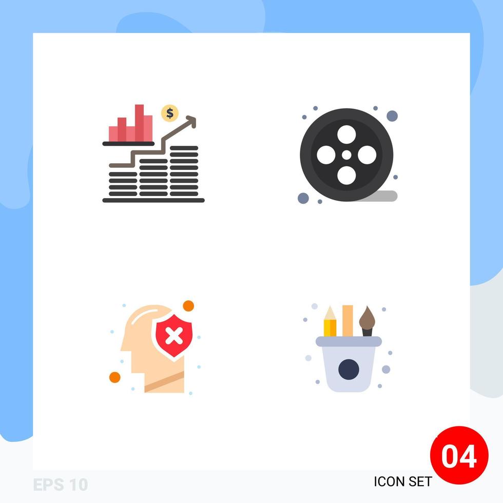 Pictogram Set of 4 Simple Flat Icons of business human graph reel mind Editable Vector Design Elements