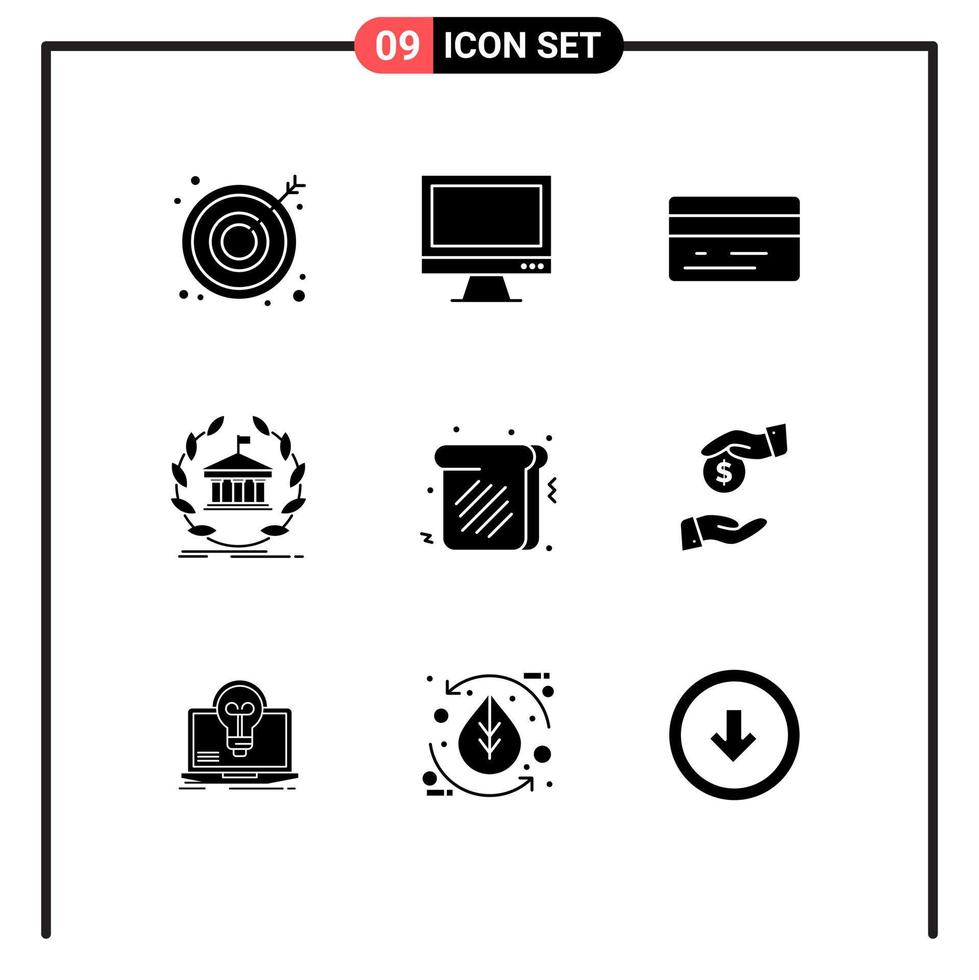 Set of 9 Modern UI Icons Symbols Signs for toast building back university banking Editable Vector Design Elements