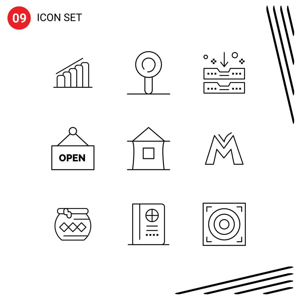 9 Thematic Vector Outlines and Editable Symbols of shack house drawer home sign Editable Vector Design Elements