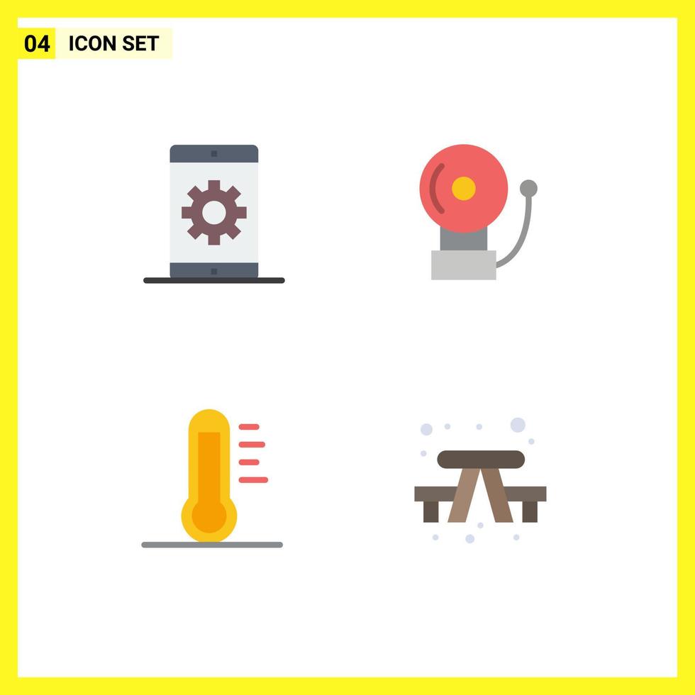 Editable Vector Line Pack of 4 Simple Flat Icons of engine ecology phone bell environment Editable Vector Design Elements