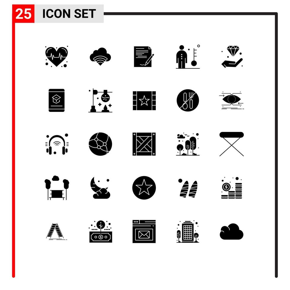 Solid Glyph Pack of 25 Universal Symbols of diamond key paper job employee Editable Vector Design Elements