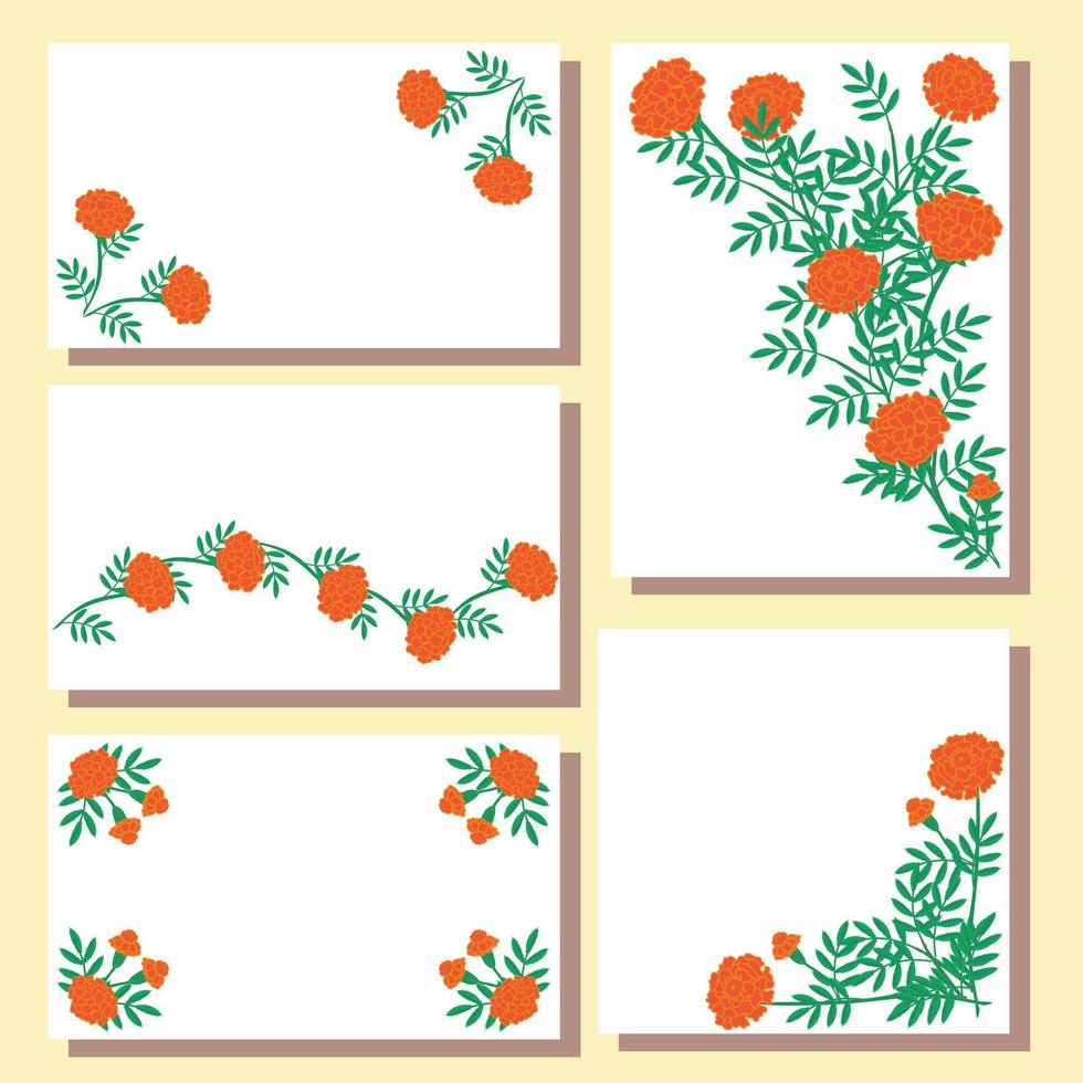 Set of postcards with calendula flowers. Vector illustration isolated on white background.