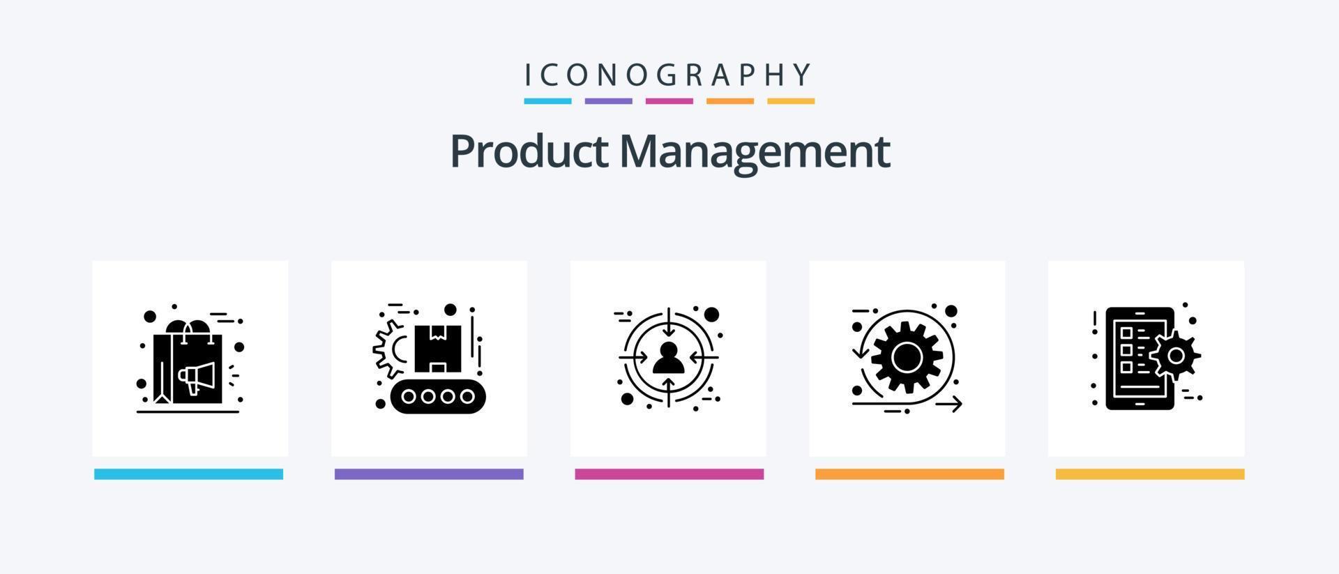 Product Management Glyph 5 Icon Pack Including time. scrum. product. development. target. Creative Icons Design vector