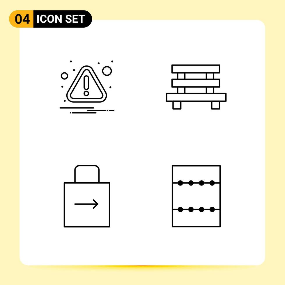 Set of 4 Modern UI Icons Symbols Signs for alert arrow attention element lock pad Editable Vector Design Elements