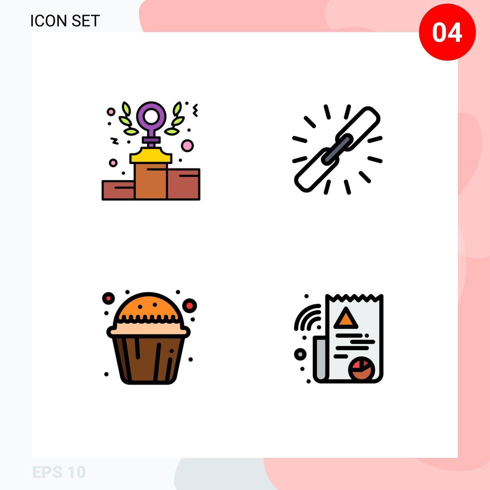 Modern Set of 4 Filledline Flat Colors Pictograph of power cake podium chain cup cake Editable Vector Design Elements