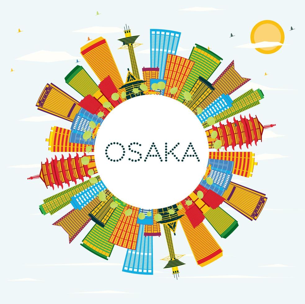 Osaka Skyline with Color Buildings, Blue Sky and Copy Space. vector