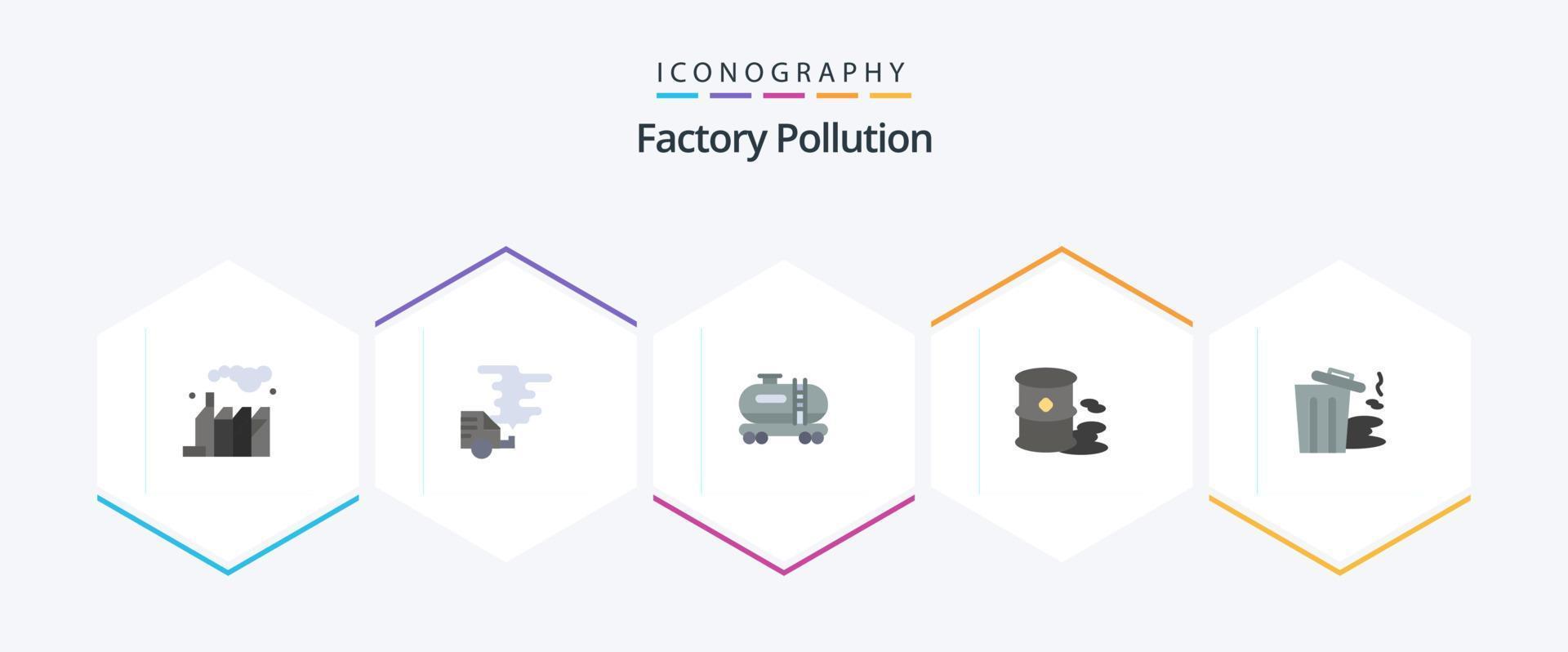 Factory Pollution 25 Flat icon pack including pollution. environment. oil. pollution. environment vector