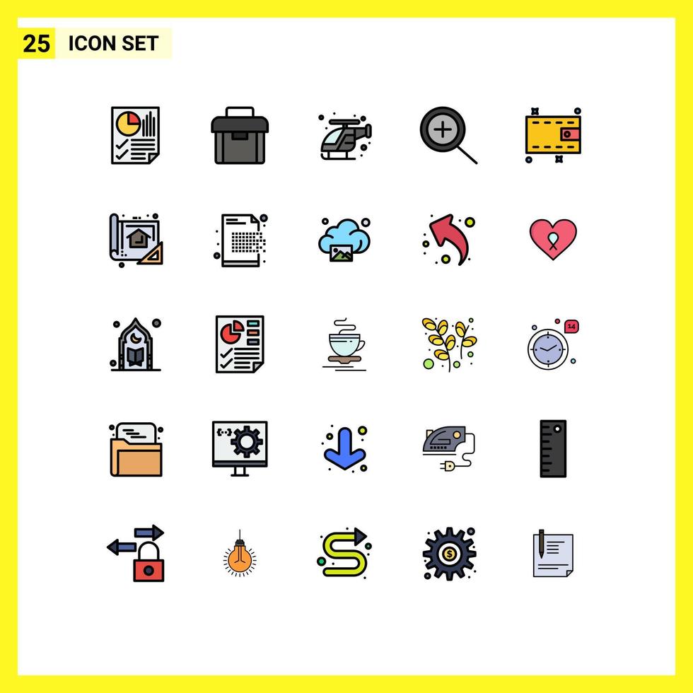 Pictogram Set of 25 Simple Filled line Flat Colors of cash wallet suitcase zoom help Editable Vector Design Elements