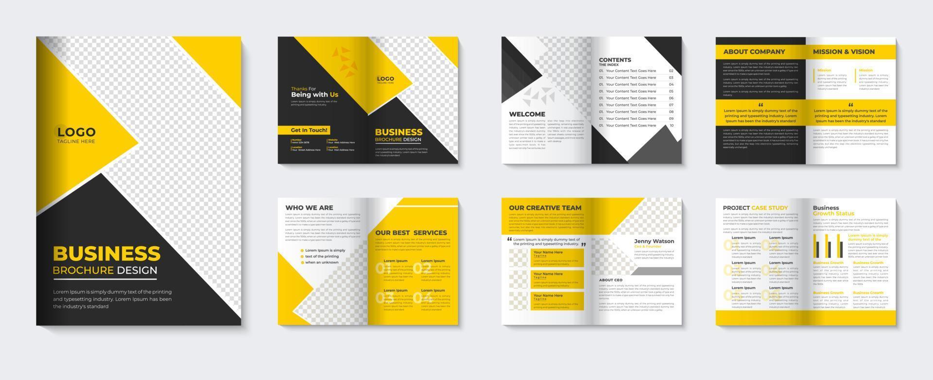 plantilla de folleto corporativo y diseño de portada amarilla de perfil de empresa de folleto minimalista vector
