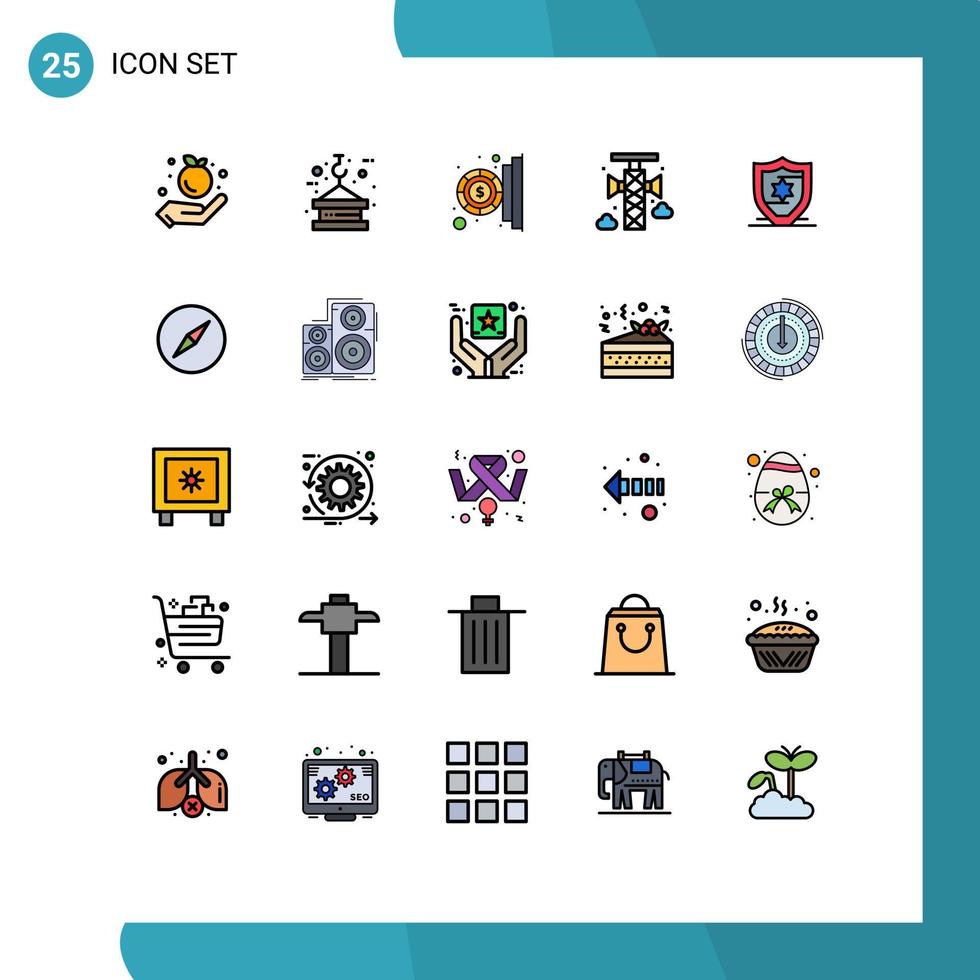 25 Universal Filled line Flat Colors Set for Web and Mobile Applications protection loudspeaker coin communication announcement Editable Vector Design Elements