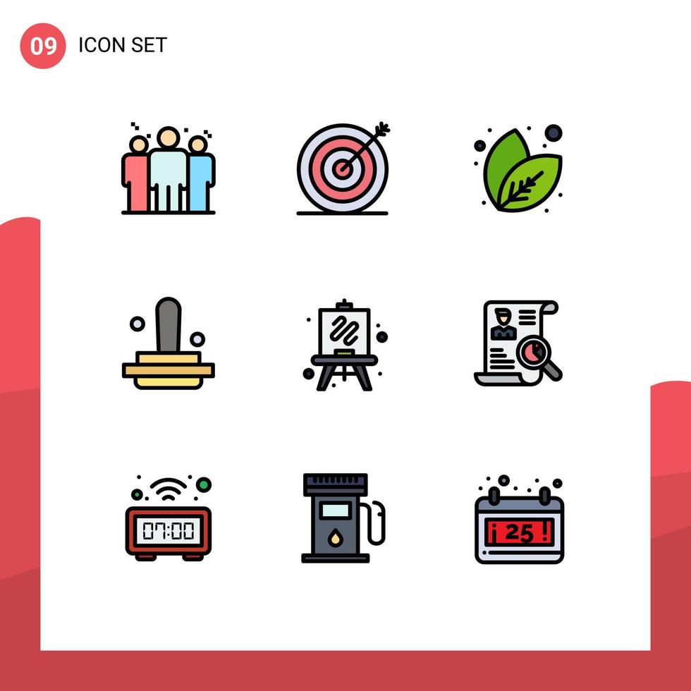 9 Filledline Flat Color concept for Websites Mobile and Apps hobby easel leaf stamp finance Editable Vector Design Elements