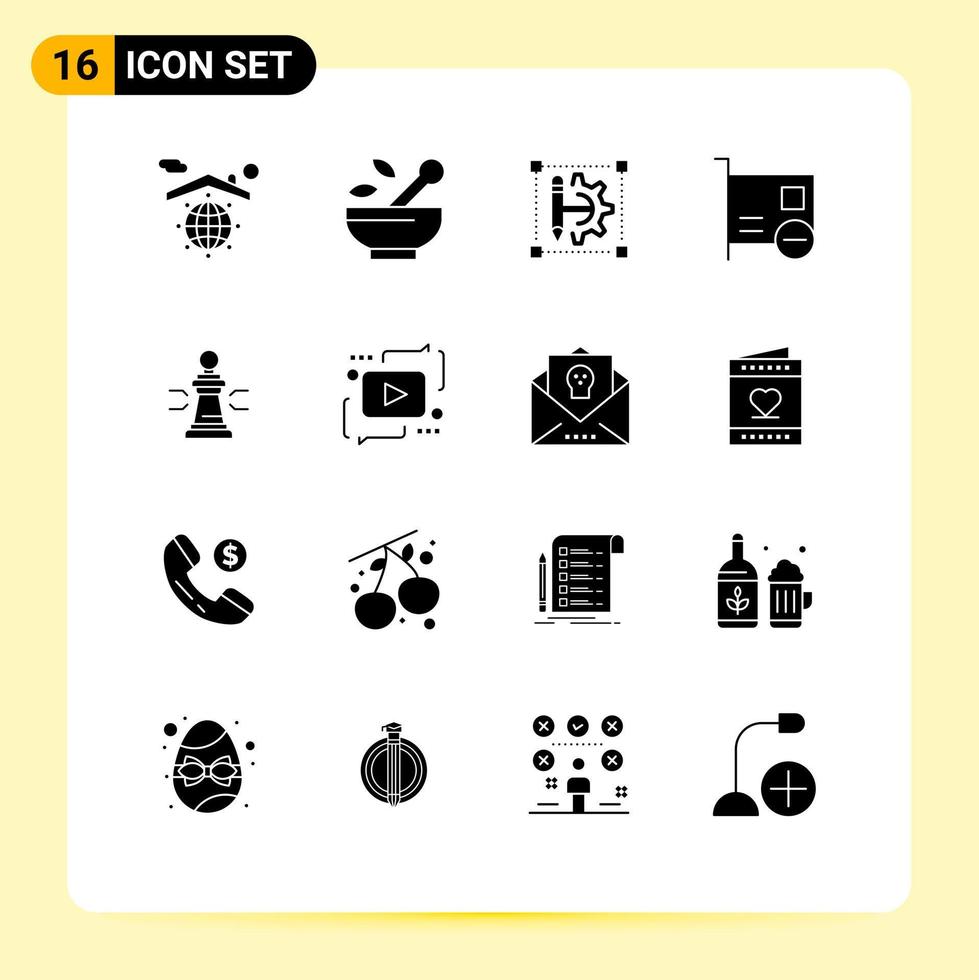 Group of 16 Modern Solid Glyphs Set for pci devices pencil computers setting Editable Vector Design Elements