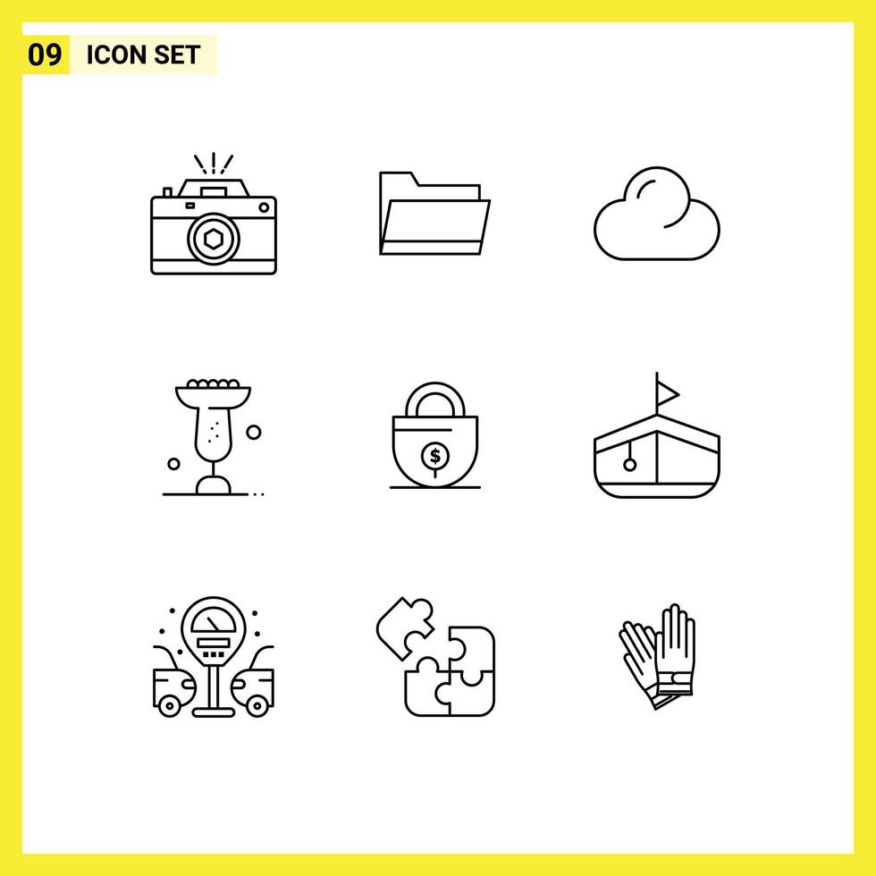 Modern Set of 9 Outlines Pictograph of investment mardi gras storage eat bowl Editable Vector Design Elements