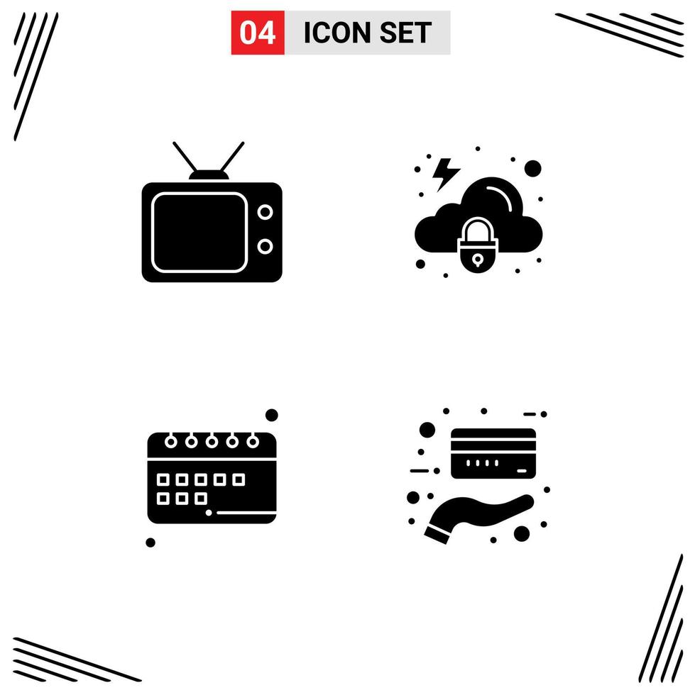 Group of 4 Solid Glyphs Signs and Symbols for television schedule cloud security study Editable Vector Design Elements