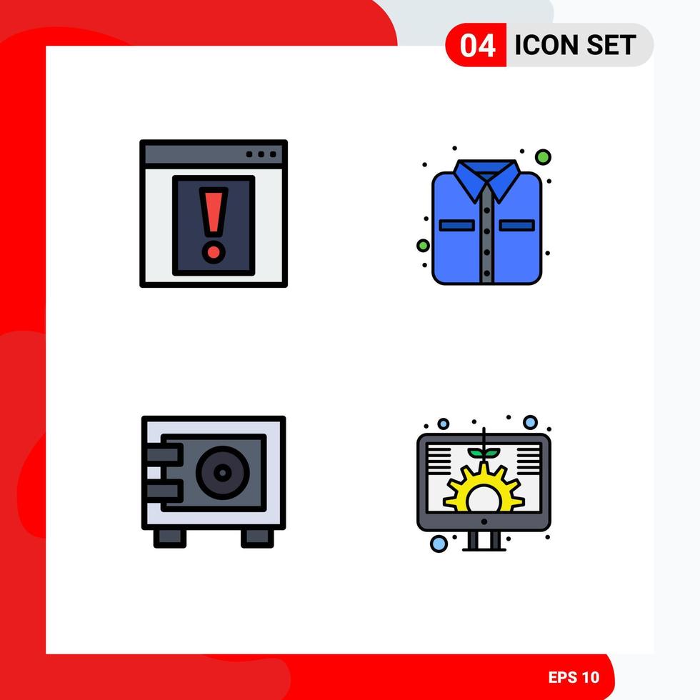 Mobile Interface Filledline Flat Color Set of 4 Pictograms of contact safe web clothes digital Editable Vector Design Elements