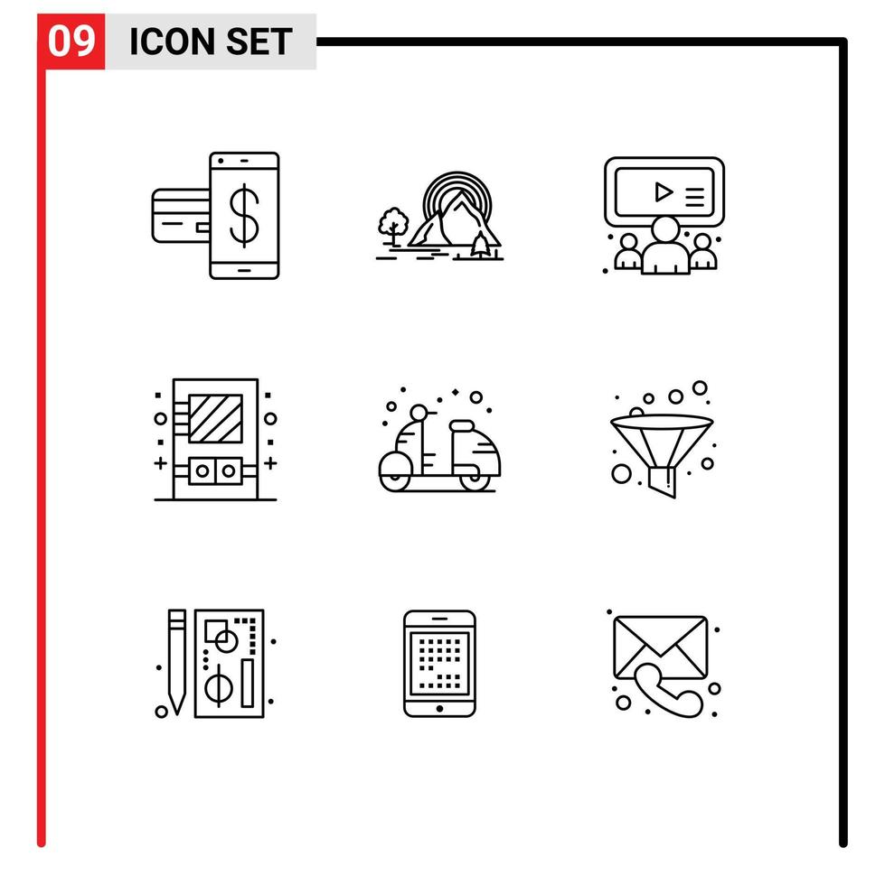 Stock Vector Icon Pack of 9 Line Signs and Symbols for utensil cabinet nature box team Editable Vector Design Elements