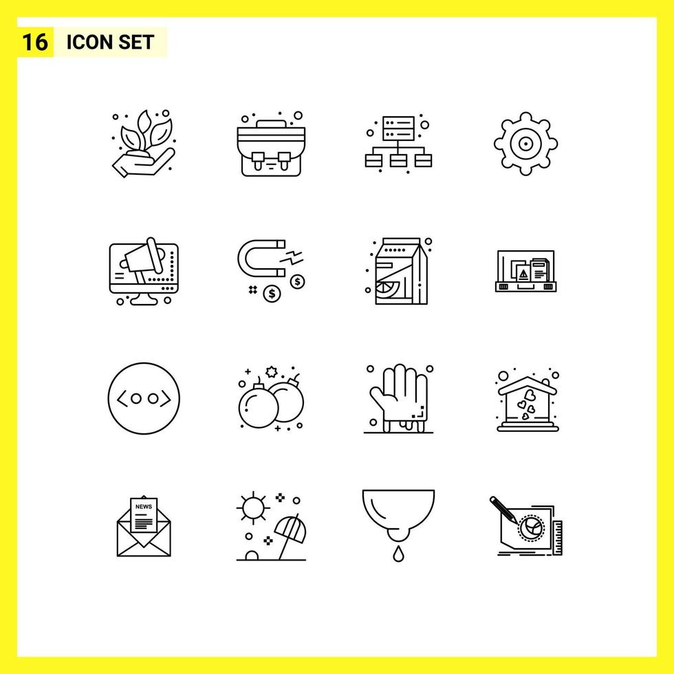 Pictogram Set of 16 Simple Outlines of business computer management speaker business Editable Vector Design Elements