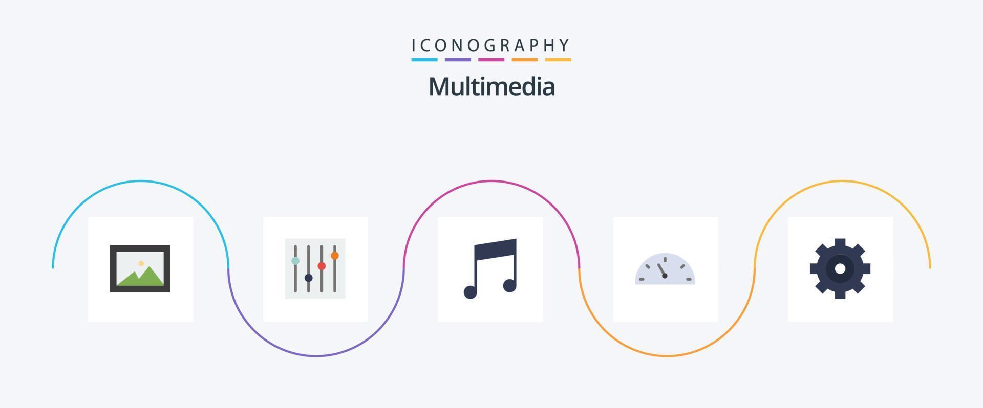 Multimedia Flat 5 Icon Pack Including . note. options. control vector