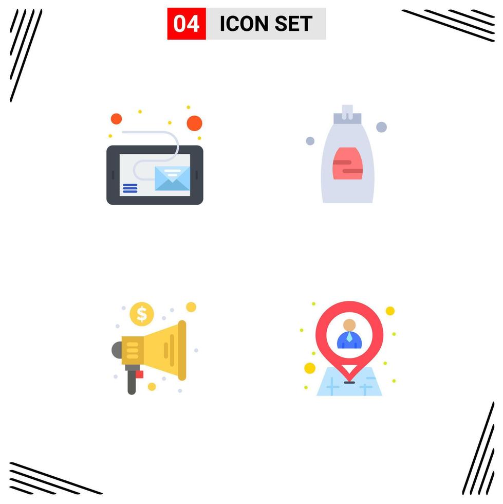 4 Flat Icon concept for Websites Mobile and Apps email marketing tablet shower trade Editable Vector Design Elements