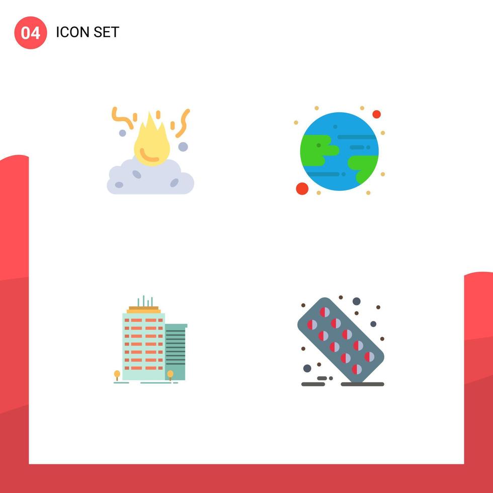 valores vector icono paquete de 4 4 línea señales y símbolos para quemar skyscaper contaminación pronóstico parte superior editable vector diseño elementos