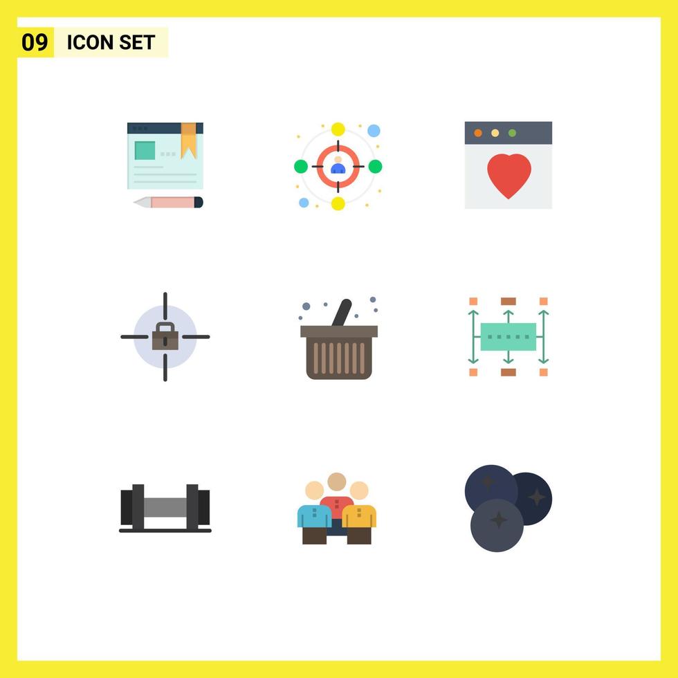 Pictogram Set of 9 Simple Flat Colors of workflow planning shopping favorite online shopping achievements Editable Vector Design Elements
