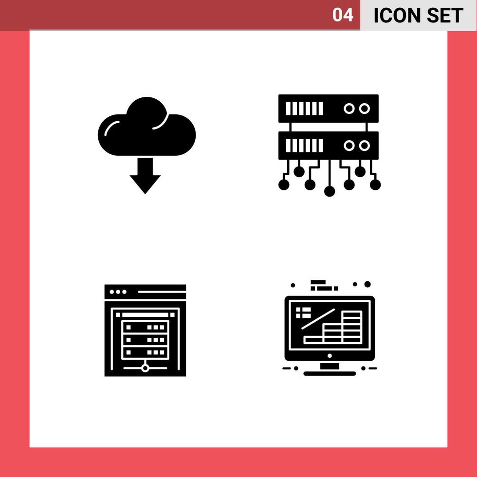 Group of 4 Modern Solid Glyphs Set for cloud data server download shared web business Editable Vector Design Elements