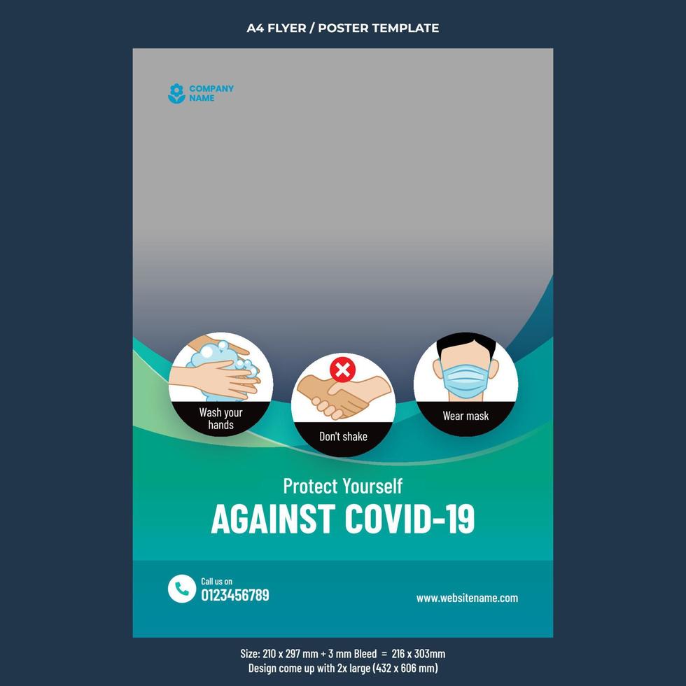 Covid prevention health care A4 flyer or poster design template vector