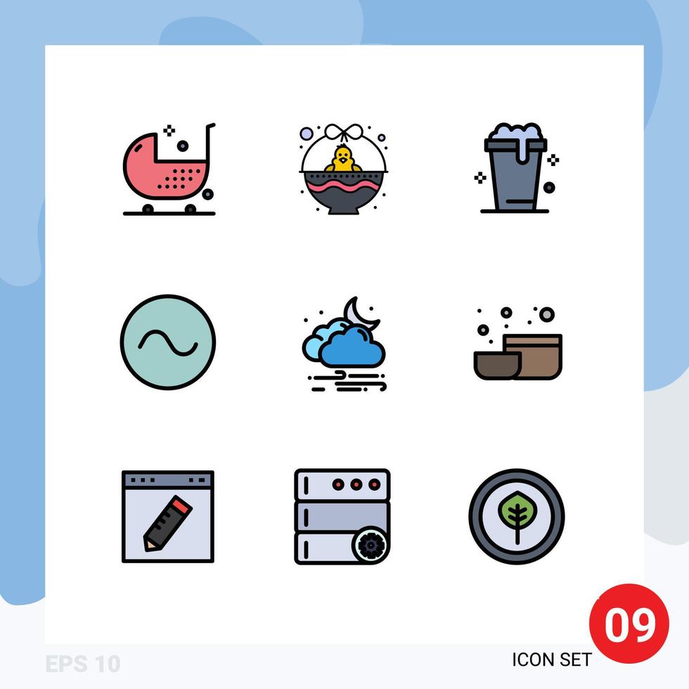 Set of 9 Modern UI Icons Symbols Signs for weather sound holiday sine wash Editable Vector Design Elements