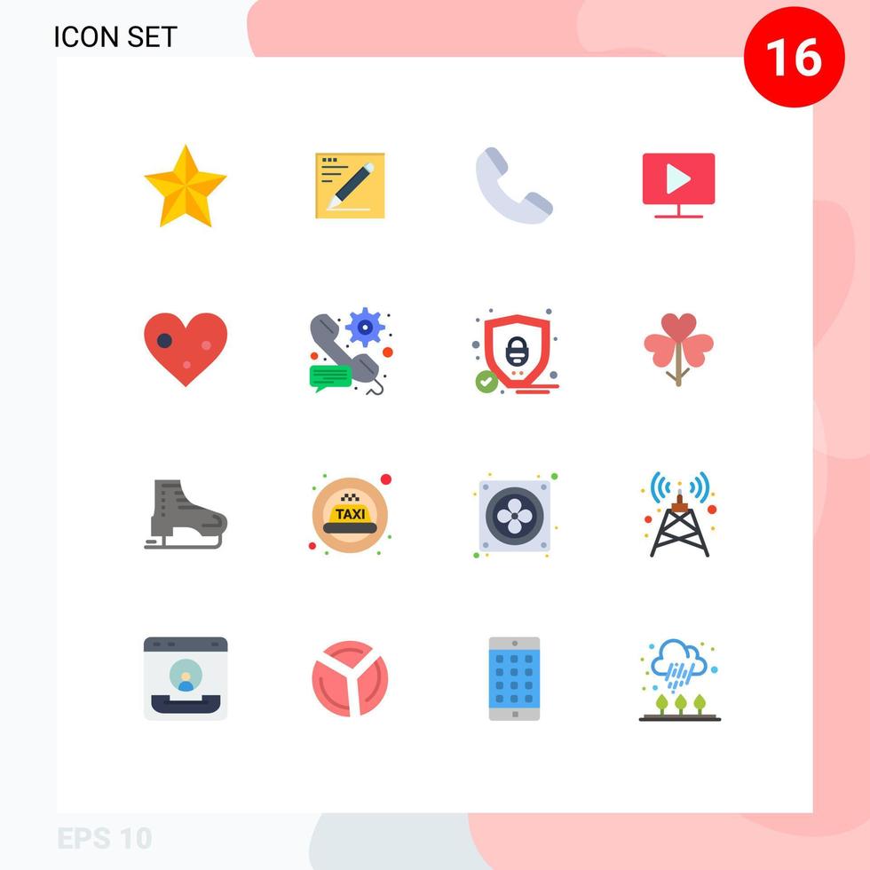 16 User Interface Flat Color Pack of modern Signs and Symbols of like heart call play computer Editable Pack of Creative Vector Design Elements