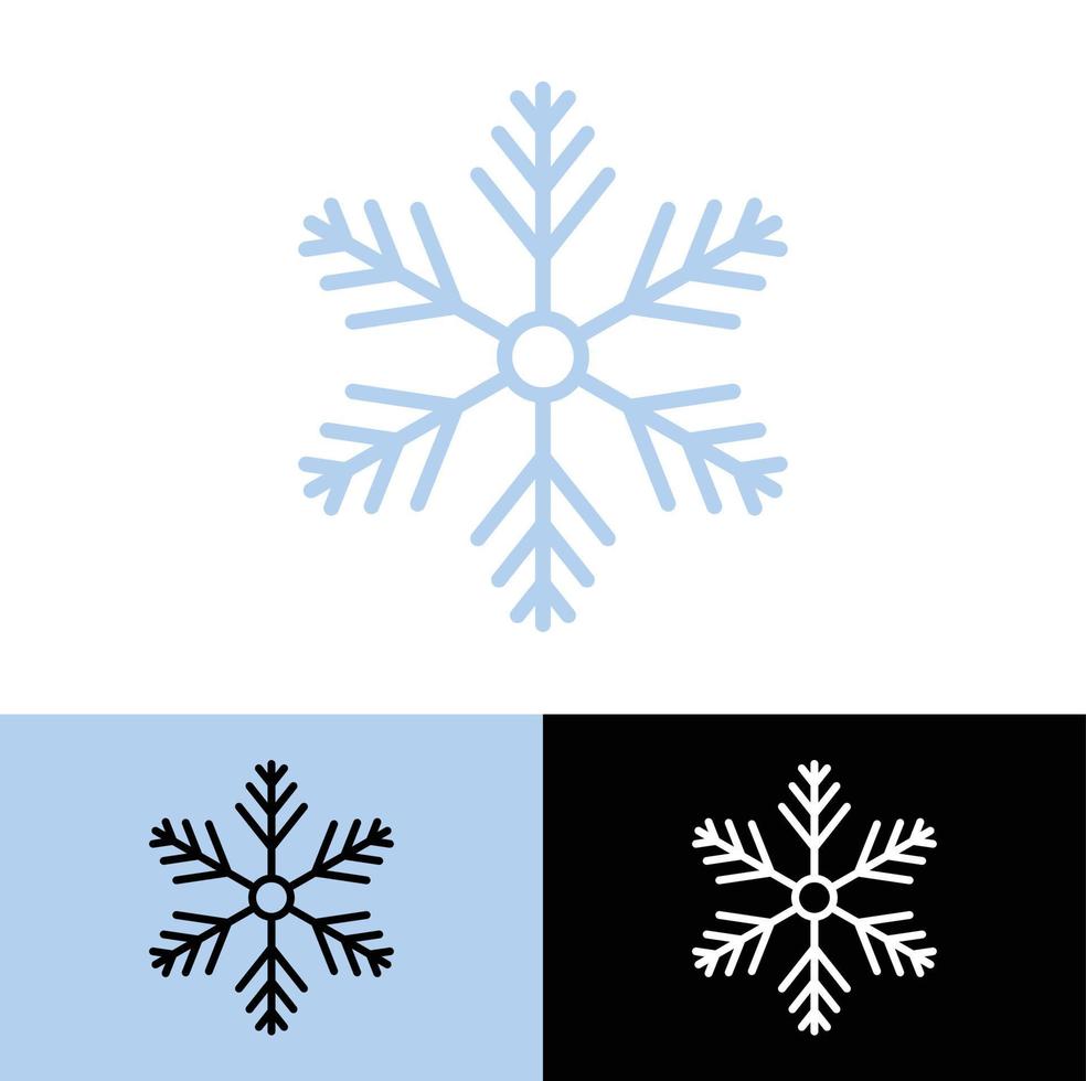 diseño simple de logotipo plano de copos de nieve, color azul blanco y negro vector