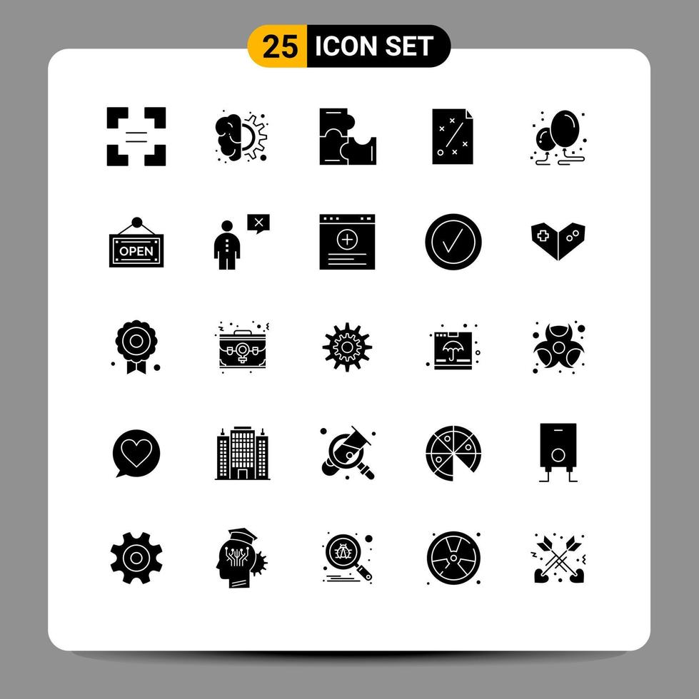 Mobile Interface Solid Glyph Set of 25 Pictograms of balloon project education plan business Editable Vector Design Elements